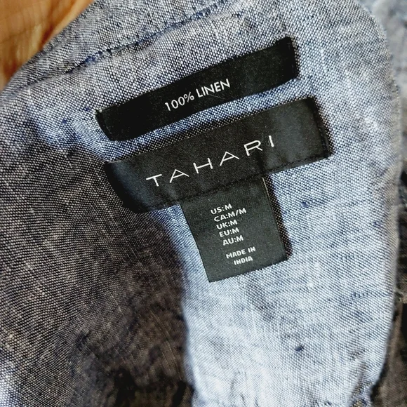 Tahari Blue Relaxed Sleeve Pure Linen Boho V Neck Lagenlook Tunic Blouse P4044 - Picture 6 of 6